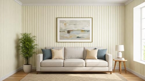 Image of Claiez Wallpaper for Walls | Vertical Wood Wall Stickers for Wall Decor | Self Adhersive Wall Paper for Home Kitchen Living Room and Bedroom | 45 Cm X 500 Cm | (Golden Stripe Wood Grain Wallpaper)