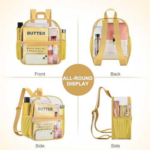 Clear Backpack Stadium Approved 12×12×6 Clear Mini Backpack Small Transparent Backpack for Concert, Beach, Work, Travel & Sporting（Gold）4