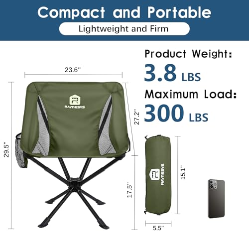 Image of Raynesys Portable Camping Chair 1 Pack, 8 Seconds Quick Setup Folding Camping Chair, Flexible 360 Rotation, 3.8Lb Lightweight Travel Chairs for Easy Carry to Hiking, Sporting, Beach, Army Green