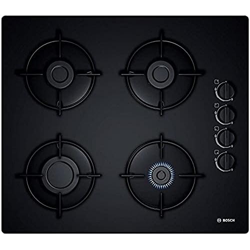 BOSCH POP6B6B10 Table de cuisson gaz – 4 foyers – 7400W – L56 x P48cm – Revetement verre trempe – Noir