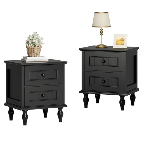 Scurrty Nightstand Set of 2, Antique Style End Table with 2 Drawers, Taller Nightstand for Bedroom, Side Table for Bedroom (Black)