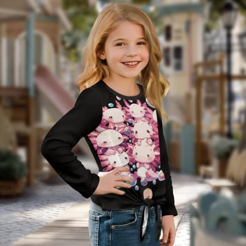 Casual Girls T-Shirt with Front Knot,Crew Neck Girls Long Sleeve Shirt,Loose Teens Tops for School3