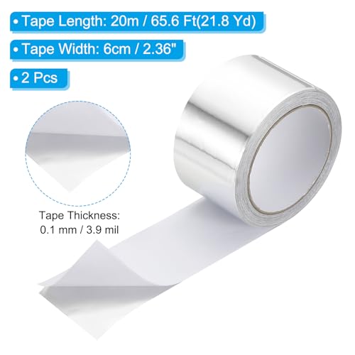 Image of PATIKIL Duct Tape, 2.36 inch x 65.6 Ft(21.8 Yd) 3.9 Mil Heavy Duty Aluminum Foil Tape Waterproof Glass Fiber Insulation Heat Resistant for Ductwork HVAC Sealing Patching, 2 Roll