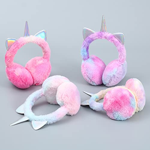 Winter Unicorn Earmuffs & Glove Set, Cute Cartoon Foldable Earmuff Rainbow Ear Warmers for Girls/Women's Gift3