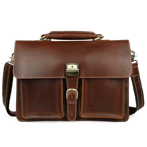 Briefcase Shoulder Bag Large Men's Tote Business Bag Crazy Horse Leather