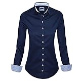 Langarm HEVENTON Bluse Damen Langarm in Navy Hemdbluse - Größe 34 bis 50 - Elegant und Hochwertig Farbe Navy, Größe 50
