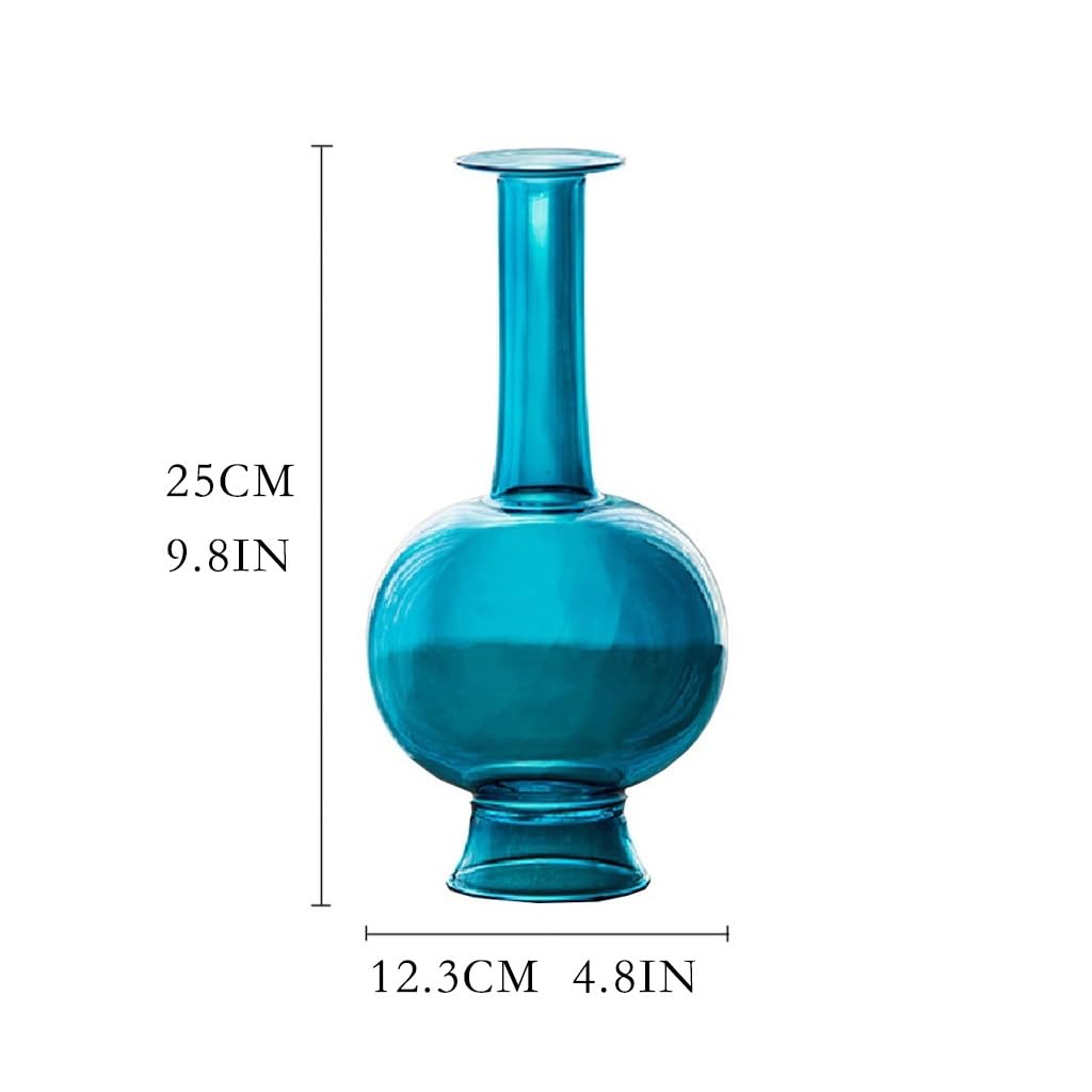Jarron Flores Jarrón de Cristal Azul Moderno, Recipiente Flores Transparente Zen, Botella Limpia clásica China, decoración Escritorio for el hogar y la Sala Estar Jarrones Decorativos