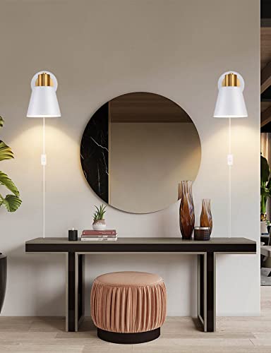 Oylyw Wall Lights Wall Lamp Fixture White Sconce Wall Lighting Plug In Cord Wall Sconces Set Of Two For Bedroom Bedside Bathroom Aisle E26 Angle Adjustable Metal Wall Mount Light Fixture Indoor #TOP4