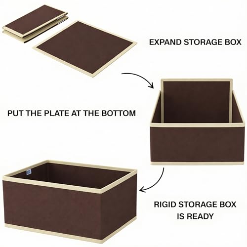 Image of Skrill 6-Piece Foldable Cloth Storage Box Set | Cube Baskets, Bins & Dividers for Closet & Dresser Drawer Organization | Storage for Shirts, Pants, Underwear, Bras, Socks, Inner & More (Brown)