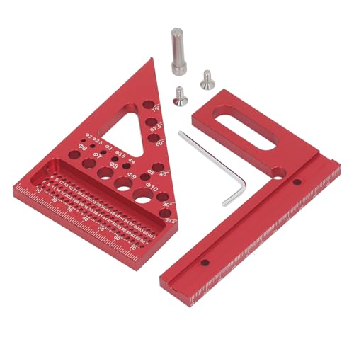 Yuecoom Woodworking Triangular Ruler, Woodworking Square Protractor Aluminum Alloy Miter Triangular Ruler Multi Angle Layout Measuring Tool (Red)