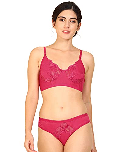 Fashion Comfortz PIBU-Women’s Cotton Bra Panty Set for Women Lingerie Set Sexy Honeymoon Undergarments (Pack of 1)(Size :38) Model No : Lemone &et_P Pink