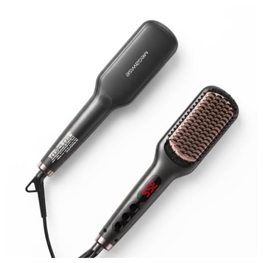 MEGAWISE Pro Ceramic Ionic Hair Straightener Brush for Home Salon | MCH Fast 20s Heating Tech with Auto-Off Safety | Anti-Scald with Universal Dual Voltage | Rotatable Power Cord