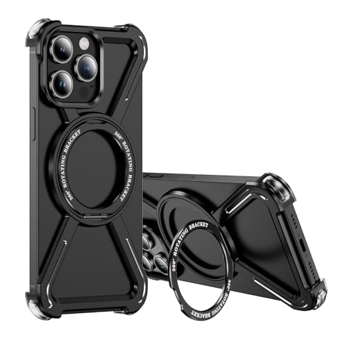QIWEIQING Titanium Metal Minimalist Phone Case for iPhone 14 Pro 6.1" Magnetic Kickstand Metal Frameless Design Bumper Protective Shock Grade Shell Cover for iPhone 14 Pro 6.1", Black THJ