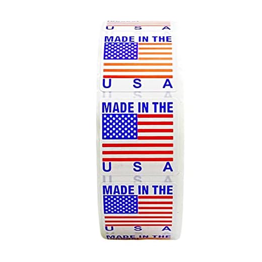 1inch x 1inch Made in The USA with American Flag Stickers, 1000 Labels Per Roll, 1 roll