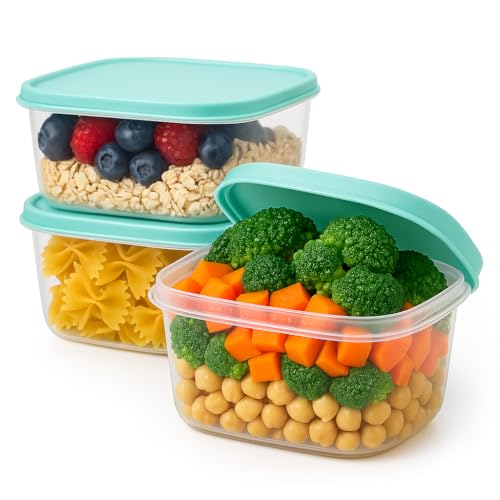 Contenedor de almacenamiento de alimentos | 2 L | preparación de alimentos con tapa apilable y hermético para nevera/congelador, cajas de alimentos, sin BPA, 3 unidades