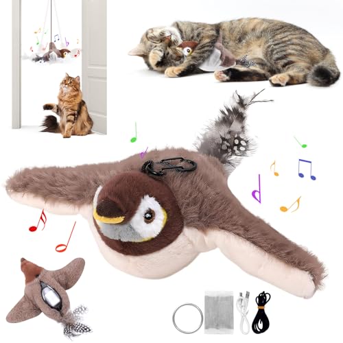Jadyon Giocattoli Interattivi Per Gatti, Uccellino Per Gatti Che Si Muove, Uccello Giocattolo Per GattiChe Sbatte Con Erba Gatta, Flapping Bird Toy Cat, Uccellino Per GattiChe Vola Con Carga Usb