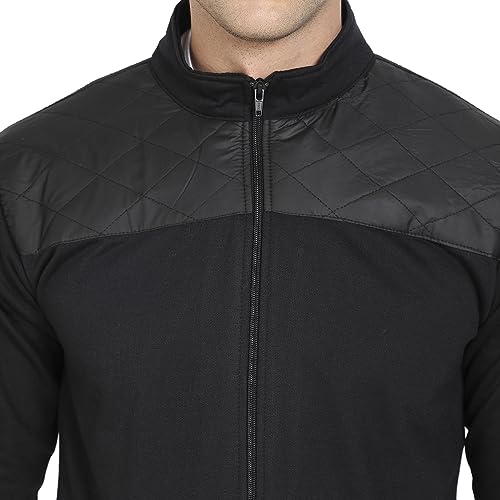 Image of Campus Sutra Men's Black Zip-Front Jacket With Quilted Detail For Casual Wear | High Neck | Long Sleeve | Zipper Closure | Cotton Jacket Crafted With Comfort Fit For Regular Wear