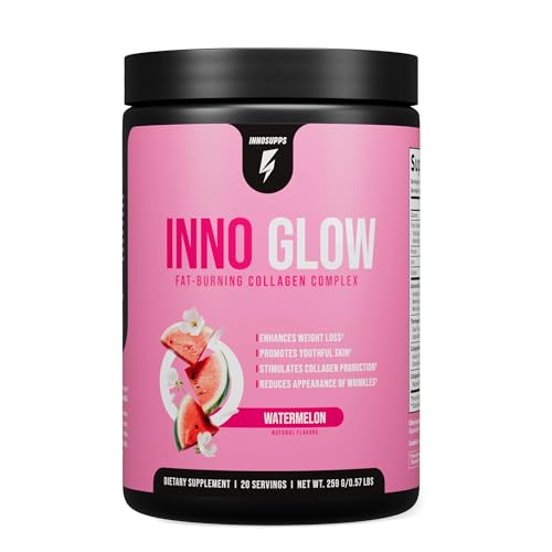 InnoSupps InnoGlow Multi Collagen Peptides Powder for Weight Loss - Thermogenic Fat Burner and Anti Aging Collagen Powder for Women - Hair Skin Nails Joint Support - 20 Servings (Watermelon)