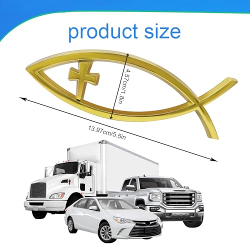 Image of Christian Cross Fish Auto Emblem, Jesus Fish Car Emblem, Weatherproof Christian Symbol Ichthus Cross Decal, Chrome Sliver Badge Bumper Stickers Car Accessories Fit for Most Vehicles (Gold)