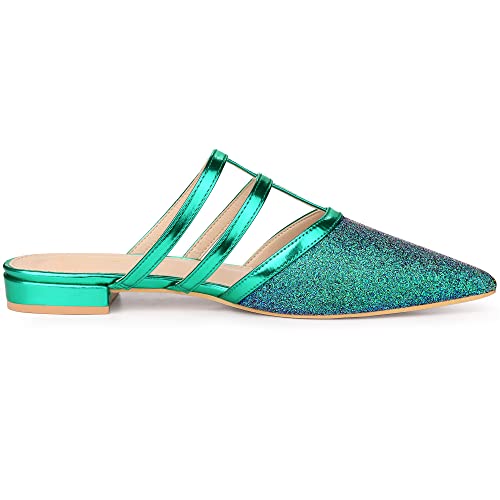Allegra K Allegra K Women's Glitter Pointed Toe Flats Green Mules 9 M US