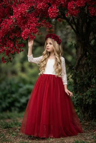 Image of 2Bunnies Girl Peony Lace Back A-Line Straight Tutu Tulle Party Flower Girl Dress