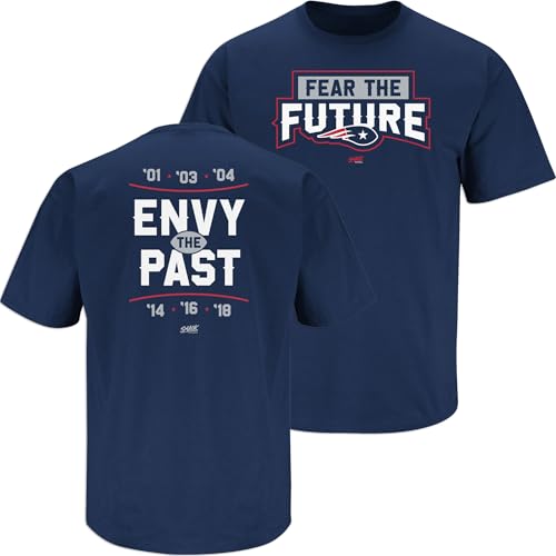 Fear The Future T-Shirt for New England Football Fans (SM-5XL) (Navy Short Sleeve, X-Large)