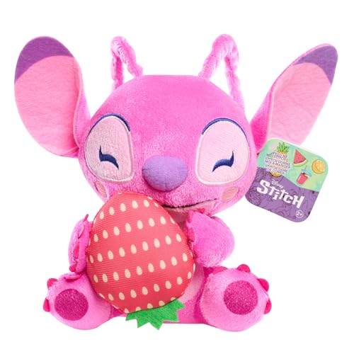 Disney Stitch Small 7-inch Plush Stuffed Animal, Angel with Strawberry, Kids Toys for Ages 2 Up by Just Play
