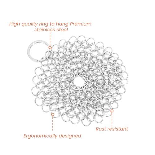Image of Topyond Stainless Steel Cast Iron Cleaner Kit, Chainmail Scrubber for Cast Iron Pans, Toothed Scraper with Handle Cover, Durable Scrubber for Cleaning Dutch Ovens, Waffle Irons, and More