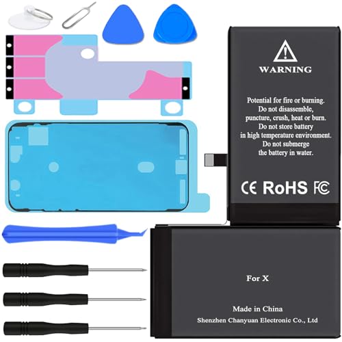 uowlbear Battery for iPhone X, Rechargeable Battery for A1865 A1901 A1902 with Complete Replacement Kits, 2 Set Adhesive Strips and Seal -0 Cycle High Capacity