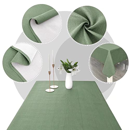 MikiUp Faux Linen Rectangle Tablecloth - Waterproof and Washable Slubby Textured Weaves Table Cloth, Indoor & Outdoor Table Cover for Kitchen Party and Banquets, Green 58 x 102 Inch by MikiUp - Used condition - Image 5