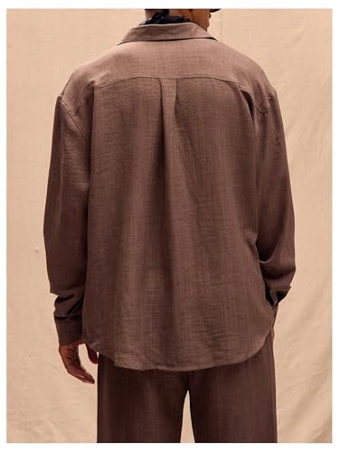 Men's Long Sleeve Shirts Button Down Pocket Patched Collared Business Baggy Shirt3