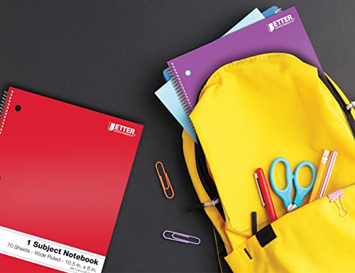 Better Office Products Spiral Notebooks 1-Subject, 24 Pack, Wide Rule, 70 Sheet, 8 x 10.5 inches, 6 Assorted Primary Colors, 24 Pack - Image 6