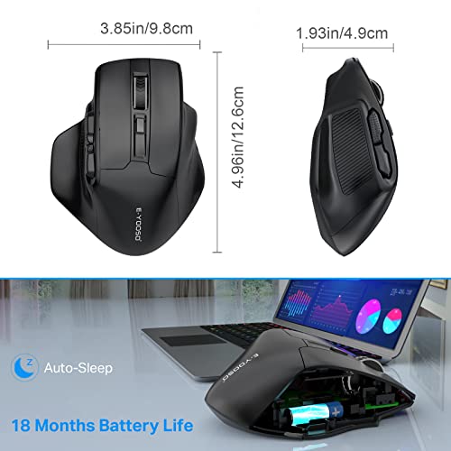 E-Yooso Large Wireless Mouse, X-31 Large Mouse For Big Hands, 5-Level 4800 Dpi, 6 Button Big Ergo Computer Mouse, 18 Months Battery Life Cordless Mouse For Laptop, Mac, Chromebook, Pc, Windows(Black) #TOP5