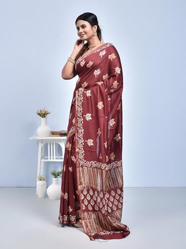 Stotra maroon maheshwari silk saree – image 4