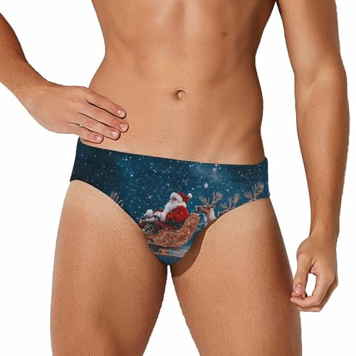 Santa Reindeers Christmas Men's Swim Brief Sexy Bikini Swimwear Swimsuit Trunks Bathing Suits