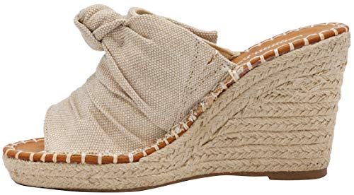 London Fog Womens Heidi Espadrille Wedge Sandals With Knotty Bow Detail 9 Natural Metallic #TOP2