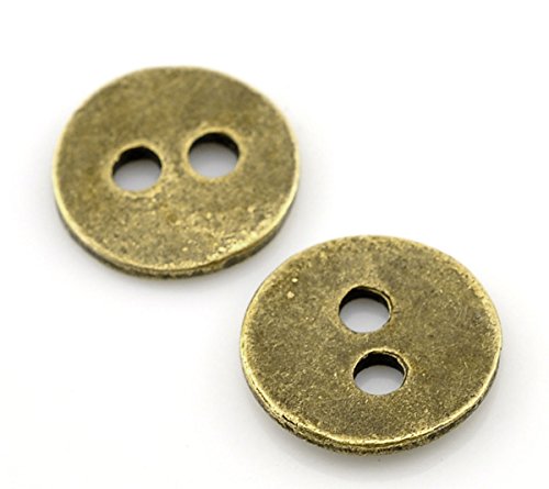 Housweety 100Pcs Bronze Tone 2 Holes Sewing Metal Buttons 11Mm(3/8") Dia. #TOP1