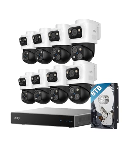 eufy 4K NVR Security Camera System S4 Max, 8 Cam with 8TB HDD, POE, Wired, 24/7 Recording, Triple Lens Bullet-PTZ Cam, 360° PTZ, Up to 16CH, Cross-Cam Tracking, 8× Auto Zoom, Smart Video Search
