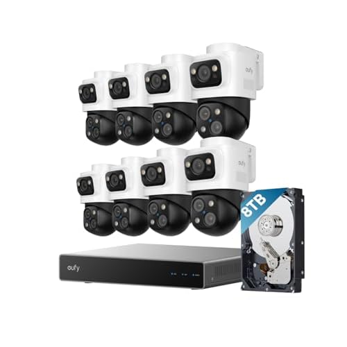 eufy 4K NVR Security Camera System S4 Max, 8 Cam with 8TB HDD, POE, Wired, 24/7 Recording, Triple Lens Bullet-PTZ Cam, 360° PTZ, Up to 16CH, Cross-Ca