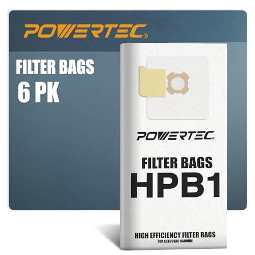 Image of POWERTEC HPB1, HPB1PK Vacuum Bags for AstroVac 6PK, for Central Vacuum Systems & Vacumaid, Replacement Dust Bags, Filter Bags, Shop Vacuum Bags (75044-P2)