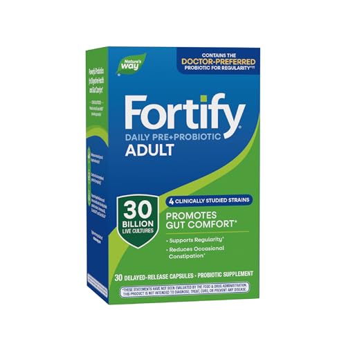 Natures Way Fortify Daily Pre+Probiotic Adult 30 Billion Probiotics for Immune and Digestive Health Support* 30 Billion Live Cultures 30 Capsules (Packaging May Vary)