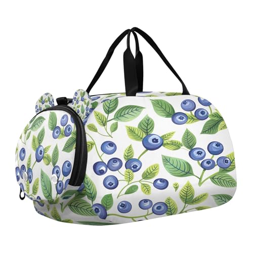 YETTASBIN Sport Travel Duffel Bag for Girls Boys, Blueberry Large Waterproof Weekender Overnight Bag, Detachable Shoulder Strap Gym Bag with Shoe Compartment & Wet Pocket