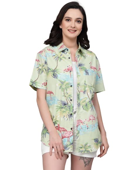 style quotient Women Light Green Tropical Print Oversize Smart Casual Shirt-picture-25