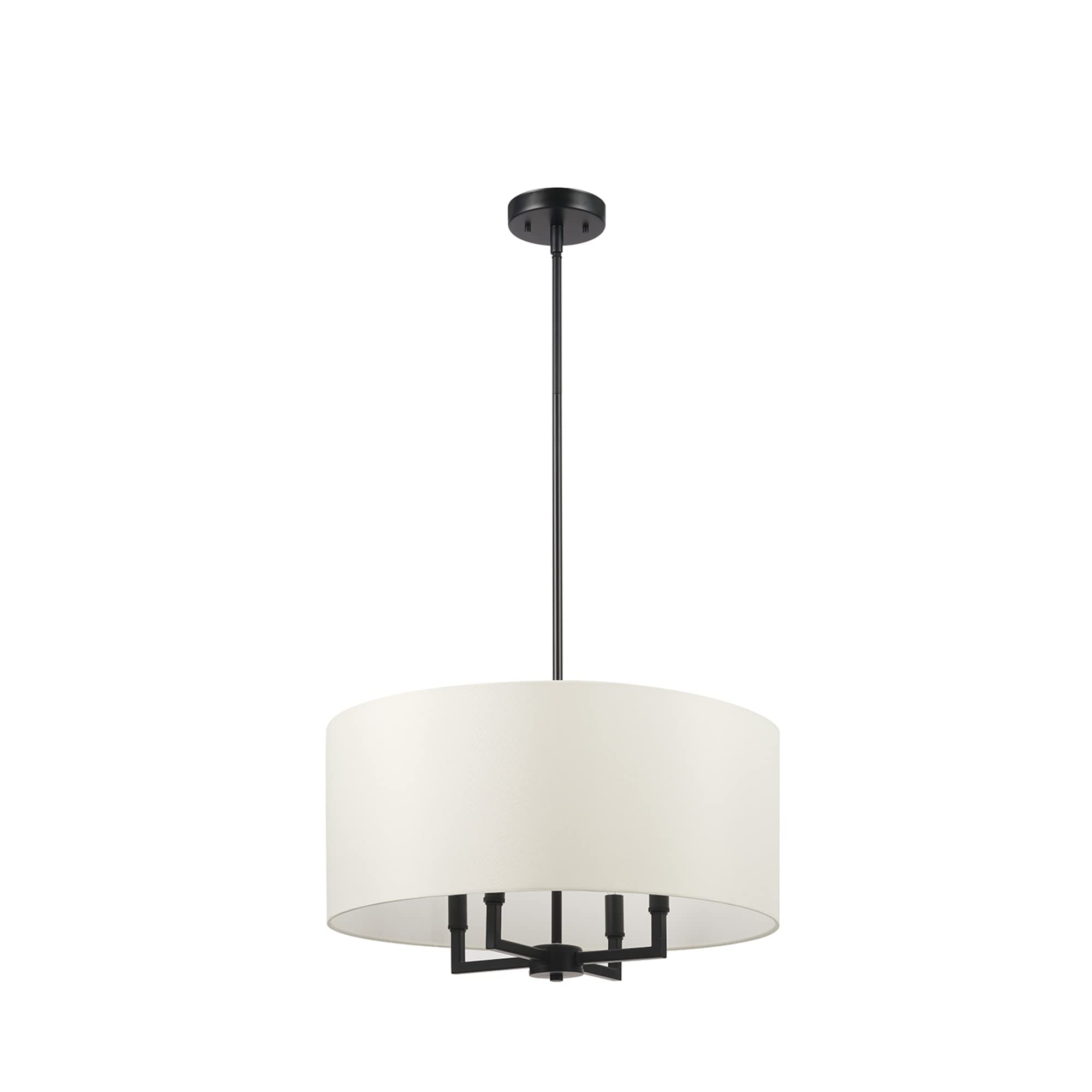 Globe Electric 67000065 4-Light Chandelier, Matte Black, Beige Fabric Shade, Ceiling Light, Chandeliers for Dining Room, Ceiling Light Fixture, Light Fixtures Ceiling Mount, Lights for Room Décor