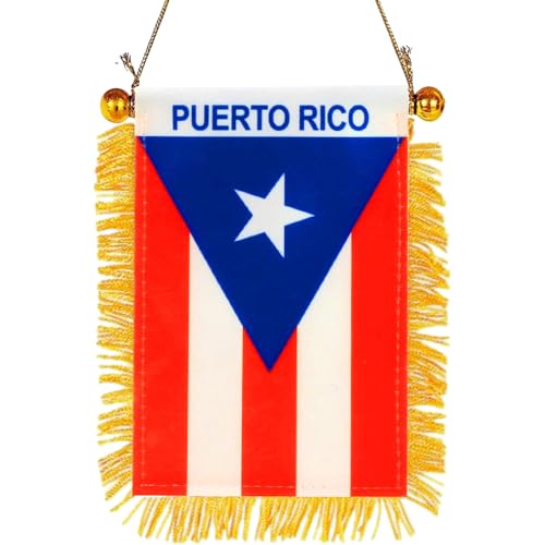 4 X 6 Inch Puerto Rico Flag Small Mini Puerto Rican Flag Banner Double Sided With Fringy Suction Cup - Car Rearview Mirror Window Hanging Decorations