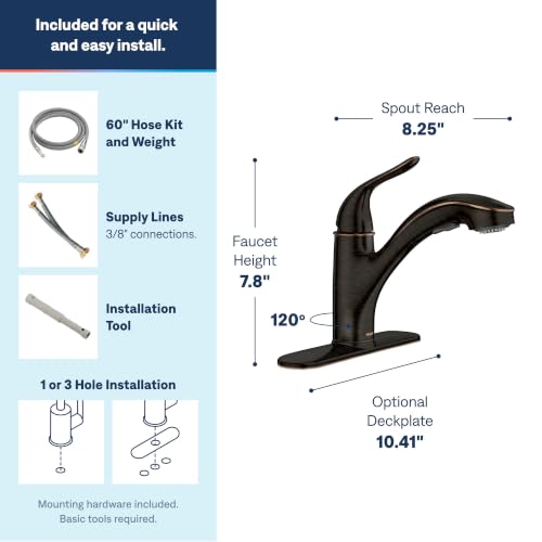 Image of Moen Brecklyn Mediterranean Bronze Single-Handle Pull-Out Sprayer Kitchen Sink Faucet with Power Clean, 87557BRB