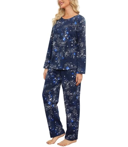 Image of ENJOYNIGHT Womens Pajama Set Cotton Pjs Long Sleeve Sleepwear with Pockets | Two Piece Crew Neck Sleep Set, Elastic Waist Long Pant, Lightweight Loungewear