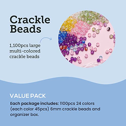Incraftables Crackle Glass Beads 24 Colors 1100Pcs 6Mm Kit For Jewelry Making, Hair Accessories, Bracelets, & Crafts. Multicolor Lampwork Assorted Crafting Bead With Organizer Box For Kids & Adults #TOP5
