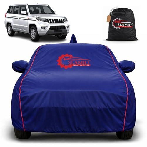 Image of Premium 100% Waterproof Car Cover for Mahindra Bolero Neo Plus 2024-2026 | All-Weather, UV & Dust Protection | Heavy-Duty 3-Layer Fabric | Custom Fit with Mirror & Antenna Pockets | Navy Blue