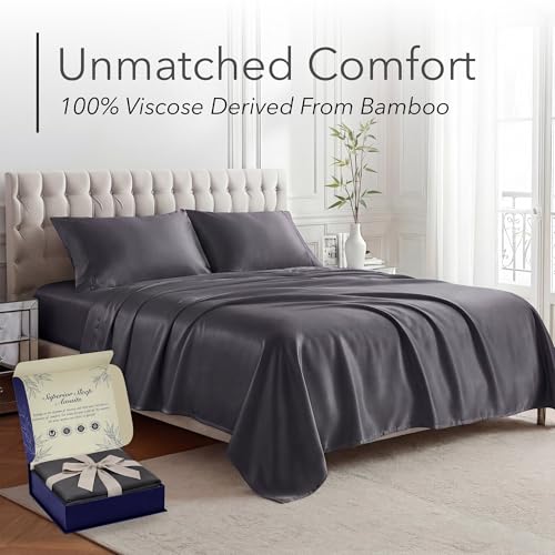 Image of DECOLURE 100% Viscose Derived from Bamboo Sheets King Size - Luxury 4 Pc Naturally Cooling Sheets, Ultra Soft Bed Set - Deep 17 inch Pockets, Durable Double Stitching, Oeko Tex Standard (Charcoal)